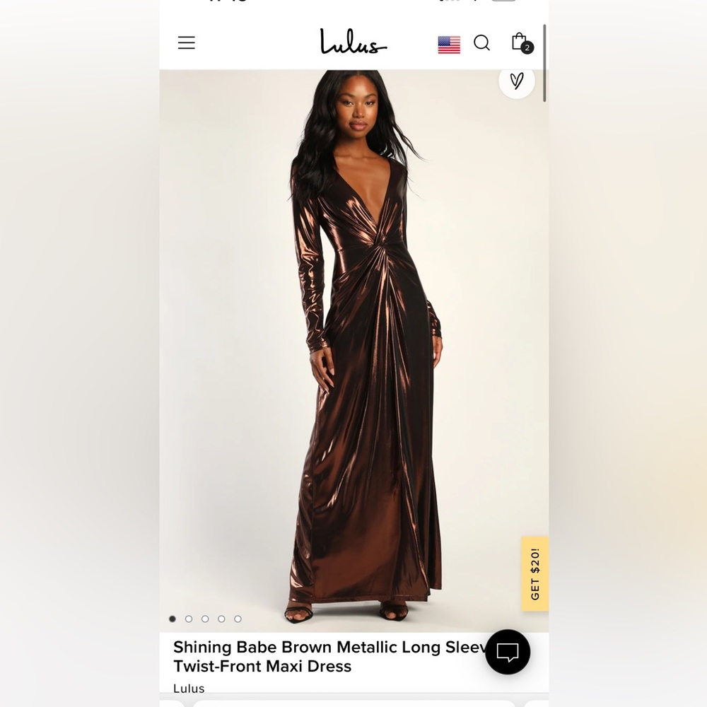 Lulus long sleeve brown metallic dress